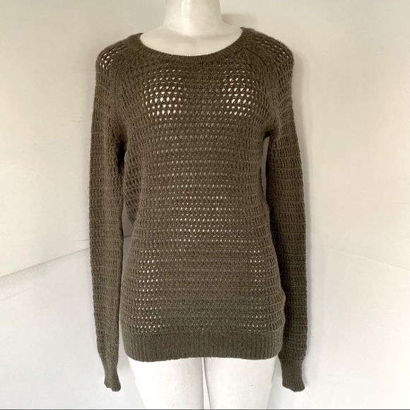 360 Cashmere Army Olive Open Weave Long Sweater Size S - Picture 2 of 5